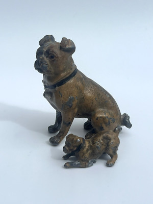 Vintage Miniature Solid Cast Metal Pug and Pug Puppy Figurine made in Germany