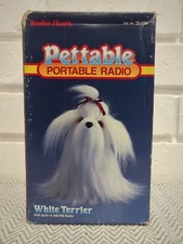 Vintage 1991 Radio Shack Vintage Pettable White Terrier AM FM Plush Radio /w Box