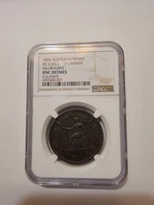 Australia 1855 Penny, De Carle- TASMANIA, MELBOURNE, NGC UNC DETAILS- CLEANED