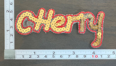 CHERRY Gold And Red Sequin Sew On Patch