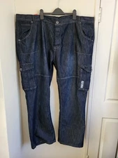 Kruze Mens Combat Jeans Size 46" Short Blue Cargo Denim Trousers Casual Work