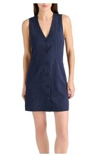 Steve Madden Women's Navy with Pinstripe Button-Front Sleeveless Dress - Size XL