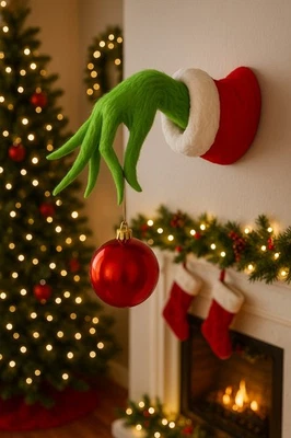 3D Printed Wall Mounted Grinch Hand Funny Christmas Decoration Decor Xmas