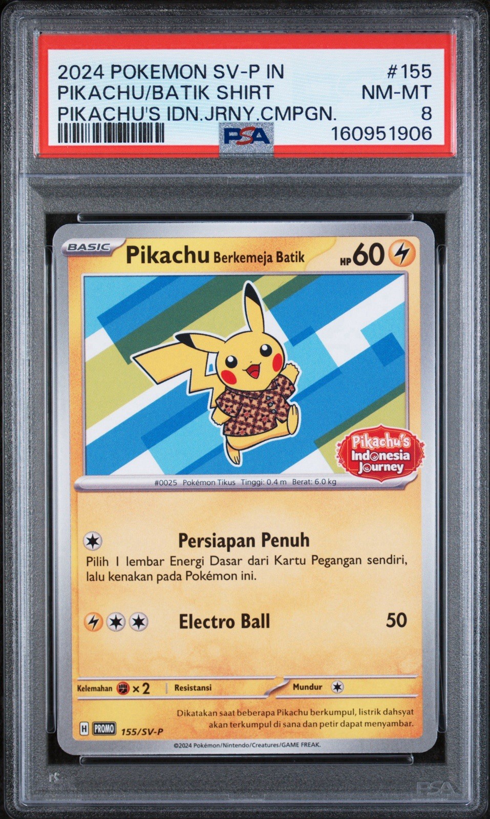 Pikachu Batik Shirt 155/SV-P Indonesian Promo PSA 8