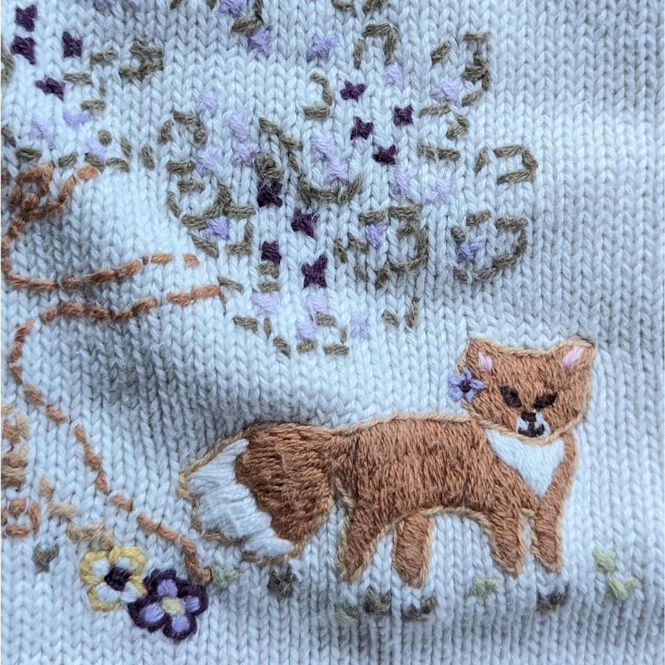 Cárdigan Suéter Gymboree Niñas 4T Bordado Zorro Floral Crema Abotonada Foto 4 de 4