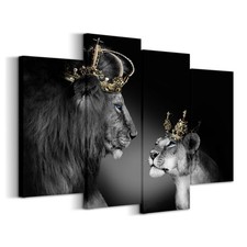 Large 4 Panel Wall Decor The Lion King and Queen with Crown Wall Art African ...