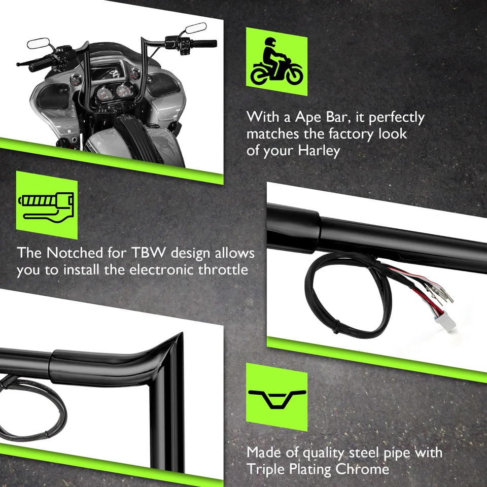 MOFUN 12" Black Steel Bagger Pre-wired Handlebar For Harley Touring Road Glide - Image 4 of 4