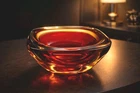 Vintage Sommerso Red Amber Cased Art Glass Bowl MCM Murano Style 6" Not Signed