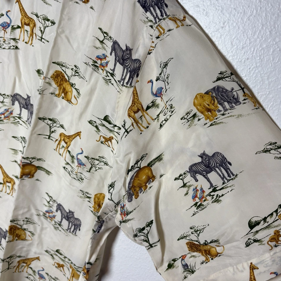 Bullock & Jones Shirt Safari Animal Print Button Collar Short Sleeve Men XL USA - Image 3 of 4