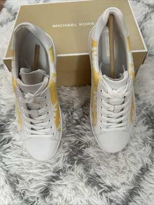 Michael Kors Poppy Logo Stripe Lace Up Sneakers Wave Print Buttercup/Grapefruit