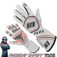 K1 RaceGear Flex Racing Gloves SFI 3.3/5 White Size Small
