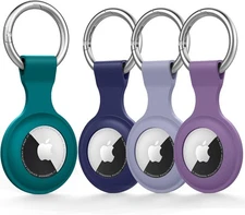 4 Pack for Airtag Holder Case with Keychain, Soft Silicone Airtags Key Ring Case
