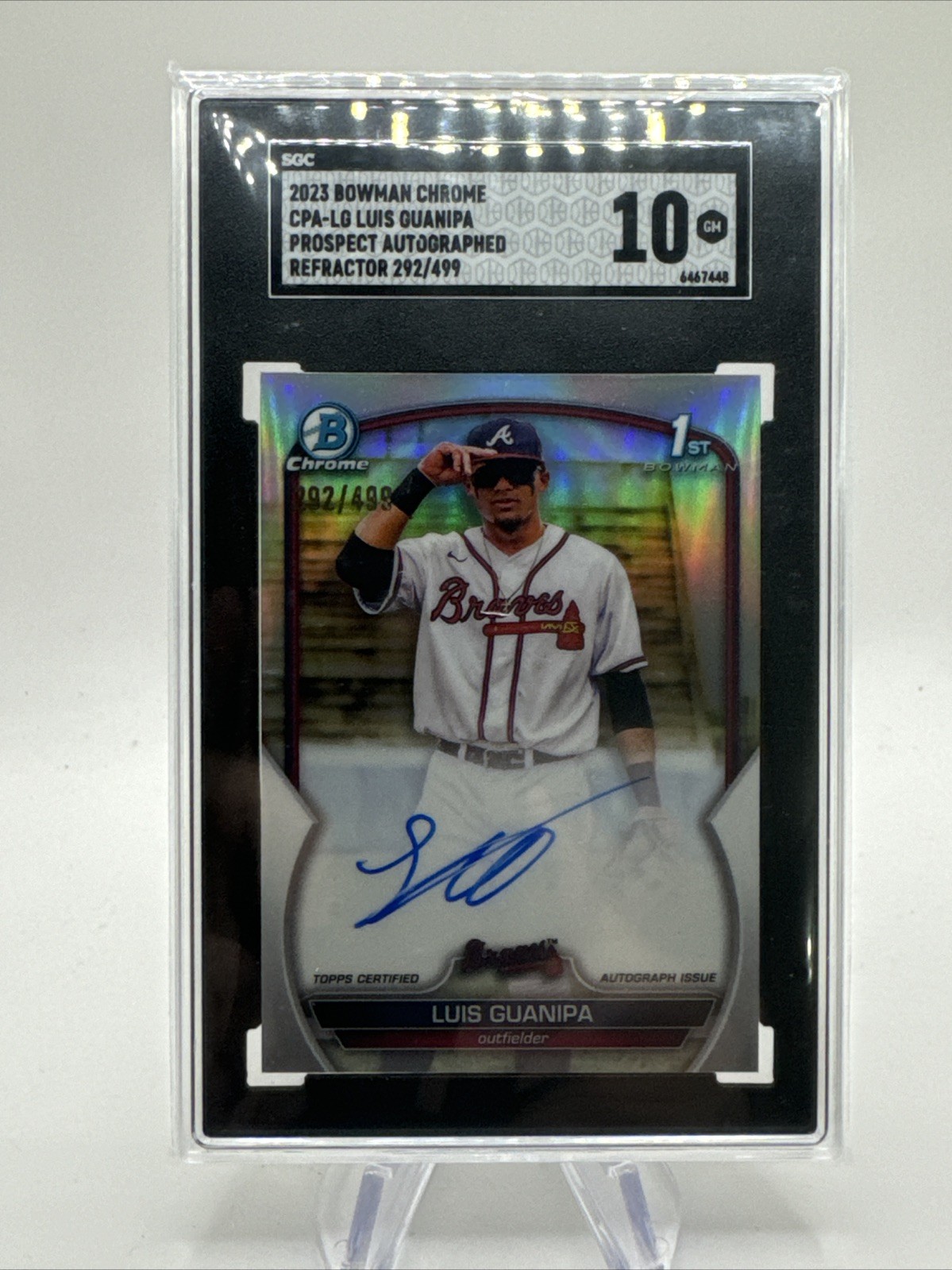 Luis Guanipa 2023 Bowman Chrome 1st Refractor Auto #/499 Braves SGC 10 GEM MINT