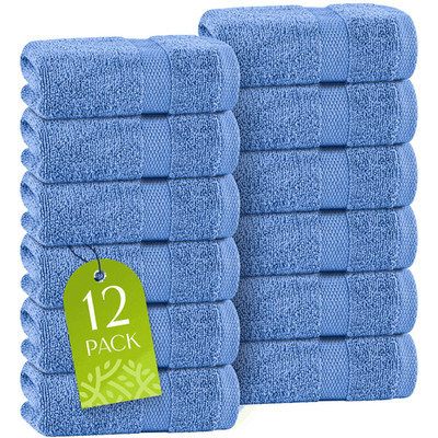 Light Blue Washcloths Set 12 Pack for Body Face Towel 12x12 Inch Cotton Wash