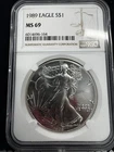 1989 $1 American Silver Eagle NGC MS69 Brown Label