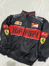 Ferrari Racing Jacket Black  F1 Team Emblems Printed
