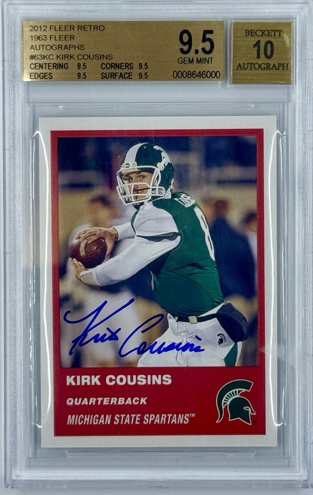 Kirk Cousins Fleer Retro 1963 Fleer Inserts Autograph #63KC Base