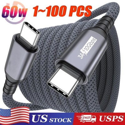 60W USB C to C Cable Fast Charge PD Nylon Cord 3/6/10FT for iPhone17 Samsung lot