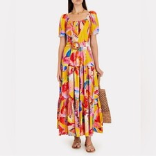 Farm Rio Neon Macaws Maxi Dress Size XS Colorful Off The Shoulder Beaded Belt