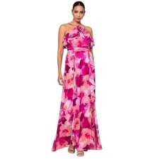 Xscape Floral Festive Ruffle Maxi Dress Gown Size 12 Wedding Evening