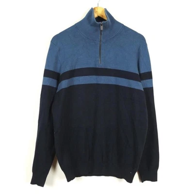 Pull homme MASSIMO DUTTI taille XL bleu quart zip col haut viscose polye... - Photo 1/4