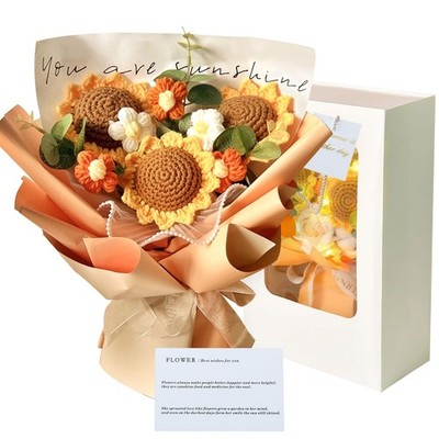 Crochet Flower Bouquet Knitted Sunflower Plush Artificial Gift Mother Day
