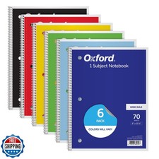 Oxford Spiral Notebooks, 6 Pack, 1 Subject, Wide Ruled Notebooks