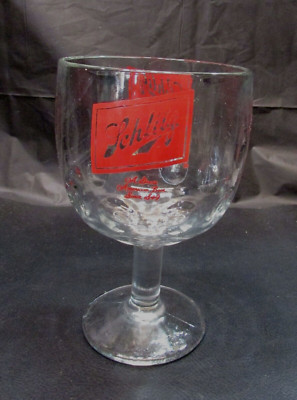 Vintage 1970s Red on Clear Schlitz Great American Beer Since 1849 Pedestal Glass
