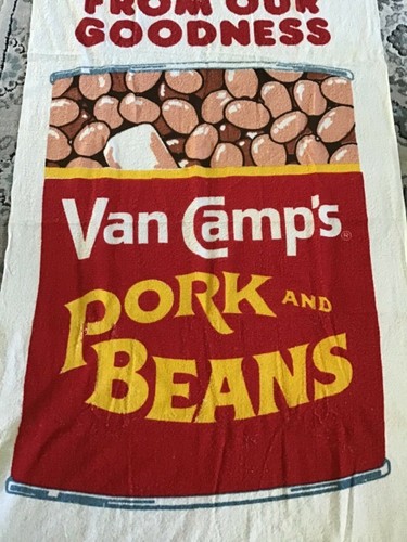 Vintage 1970s Pork & Beans advertising label cotton Towel