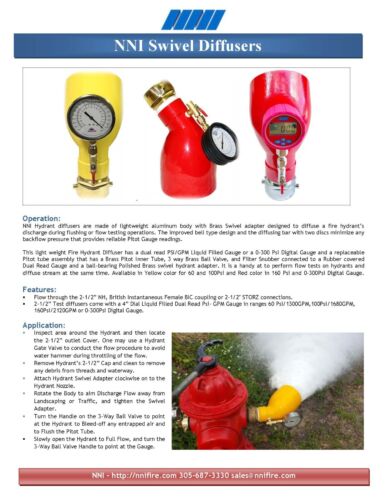 2-1/2" NST Hydrant Flow Test Swivel Diffuser 160Psi /2120GPM Gauge with Case NNI - Picture 6 of 7