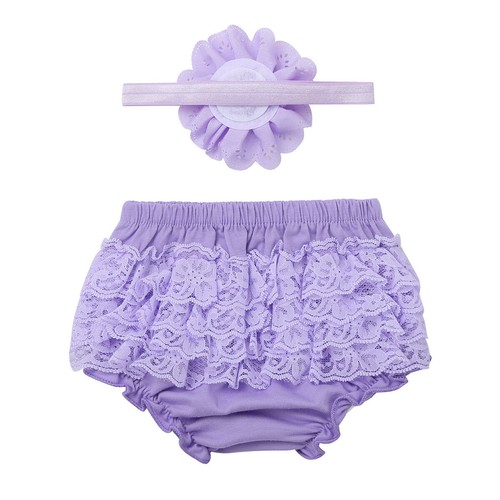 Baby Girls Ruffled Diaper Cover Bloomers Frilly Lace Knicker with Headdress Set - Imagen 61 de 67