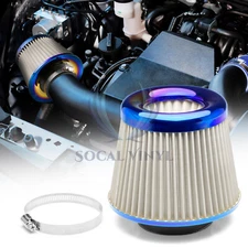 3" Short Ram Cold Air Intake Filter Washable Neo Chrome Top Rubber End + Clamp