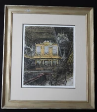 Vintage Estate Signed Luigi Kasimir Color Etching "Vienna Concert Hall" Framed