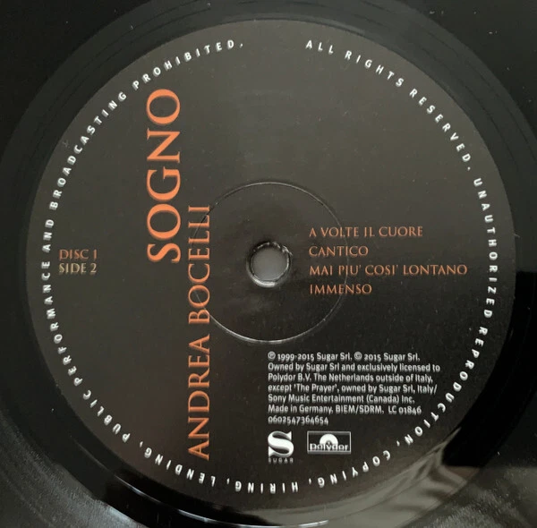 Andrea Bocelli – Sogno - 2LP - 180Gram - Brand New/Mint Vinyl - Imagem 3 de 4