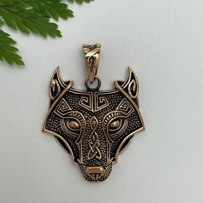 Vintage Rose Gold Inspired Celtic Wolf Fenrir Solid Bronze Pendant 