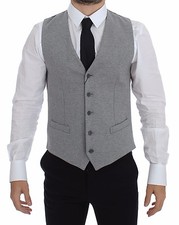 DOLCE & GABBANA Vest Waistcoat Gray Cotton Stretch Dress IT44 /US34 /XS RRP $440
