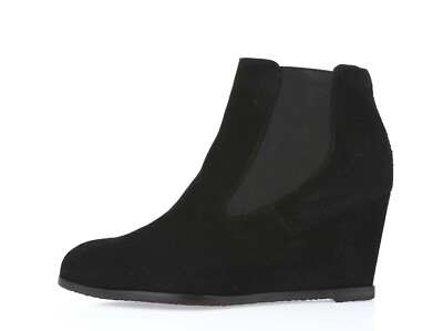 Womens L.K. BENNETT Black Suede Slip On Wedge Heel Stretch Ankle Boots Size 42