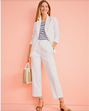 Talbots White 100 Linen Briston Crop Flat Front Summer Linen Straight Leg Pants