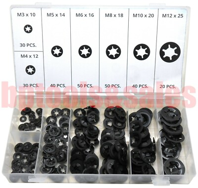 #ad 260pc Internal Tooth Star Lock Spring Quick Washer Push On Speed Nut Assortment $13.99