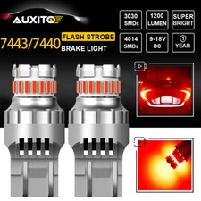 2x Auxito 7443 7440 Led Flash Strobe Brake Tail Light Super Red Bulbs Error Free