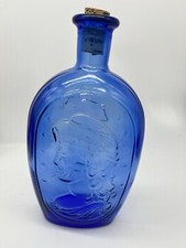 Vintage Cobalt Blue Glass Lady Liberty & American Eagle Bottle