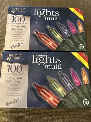 Holiday Time 100-Count Multi-Colored Mini Holiday Christmas Lights SET Of 2
