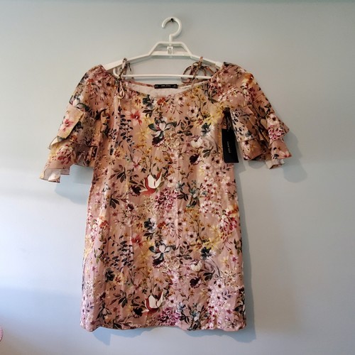 Zara Basic nwt dress womens XS floral off shoulder linen blend eBay