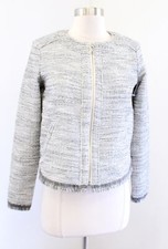 Banana Republic Boucle Tweed Knit Fringe Zip Front Blazer Jacket Size 2 Multi