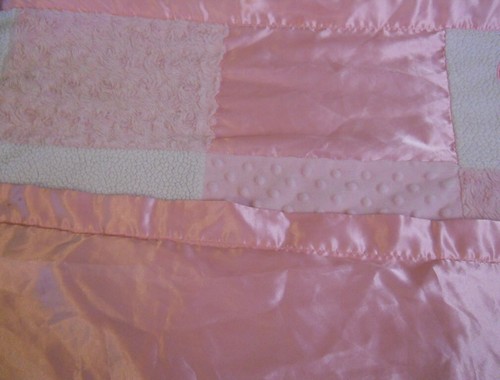 Baby Blanket Pink Satin HEARTS raised minky dots patchworks squares Essentials - Picture 3 of 3