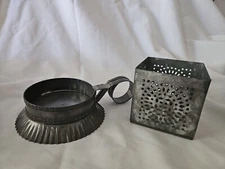 2 Pc Vintage Irvin’s Country Tinware Primitive Punched Tin Candle Holder Votive