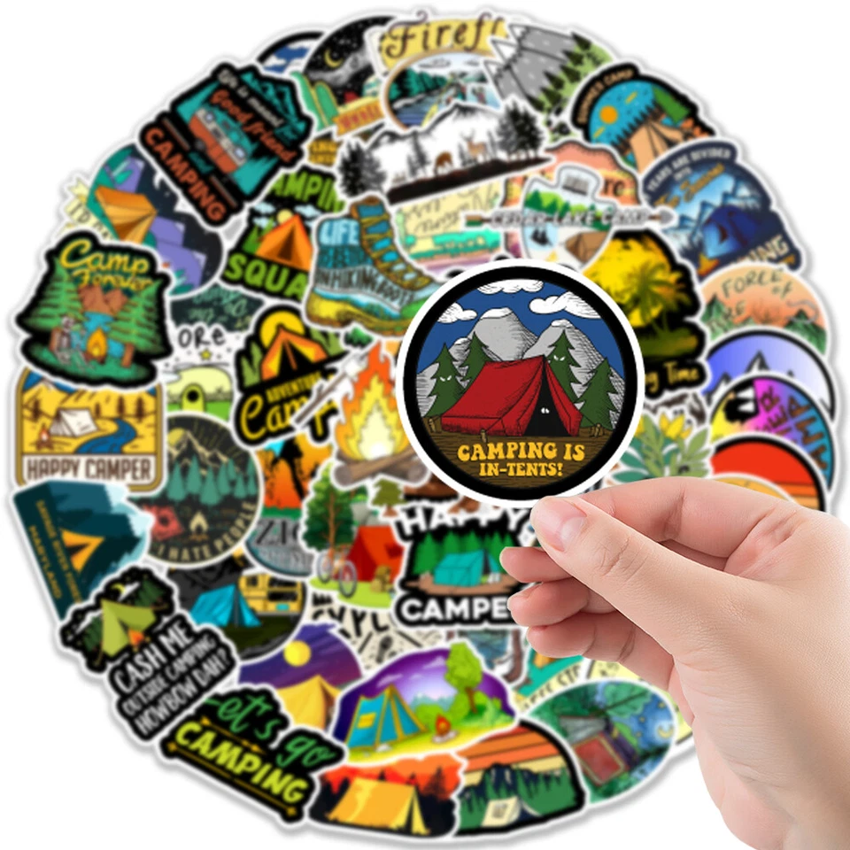 50 peças adesivos de vinil à prova d'água acampamento ao ar livre caminhada viagem bagagem telefone carro - Imagem 3 de 4