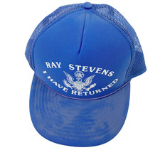 Vintage Ray Stevens I Have Returned Blue Trucker Mesh Hat Cap Sunbelt Nissin