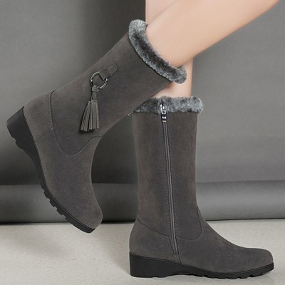 Womens Snow Boots Winter Shoes Warm Fur Lining Mid Calf Boots Flat