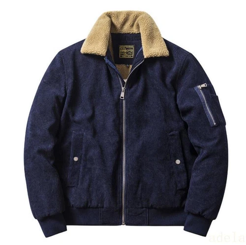 Herren Baumwolle Gefüttert Cord Motorrad Jacke Revers Mantel Dick Warm Biker Mäntel - Bild 13 von 17